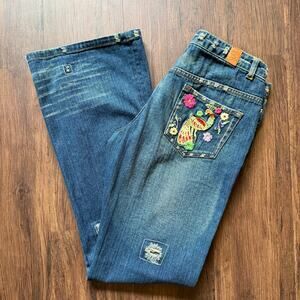 Sharagano Embroidered Boho Peacock Jeans – Women’s 31 Low Rise Flare